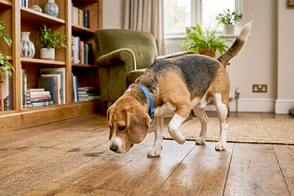 An interactive dog treat toy channels a dog's natural foraging behavior into a constructive activity, reducing boredom-driven destruction.